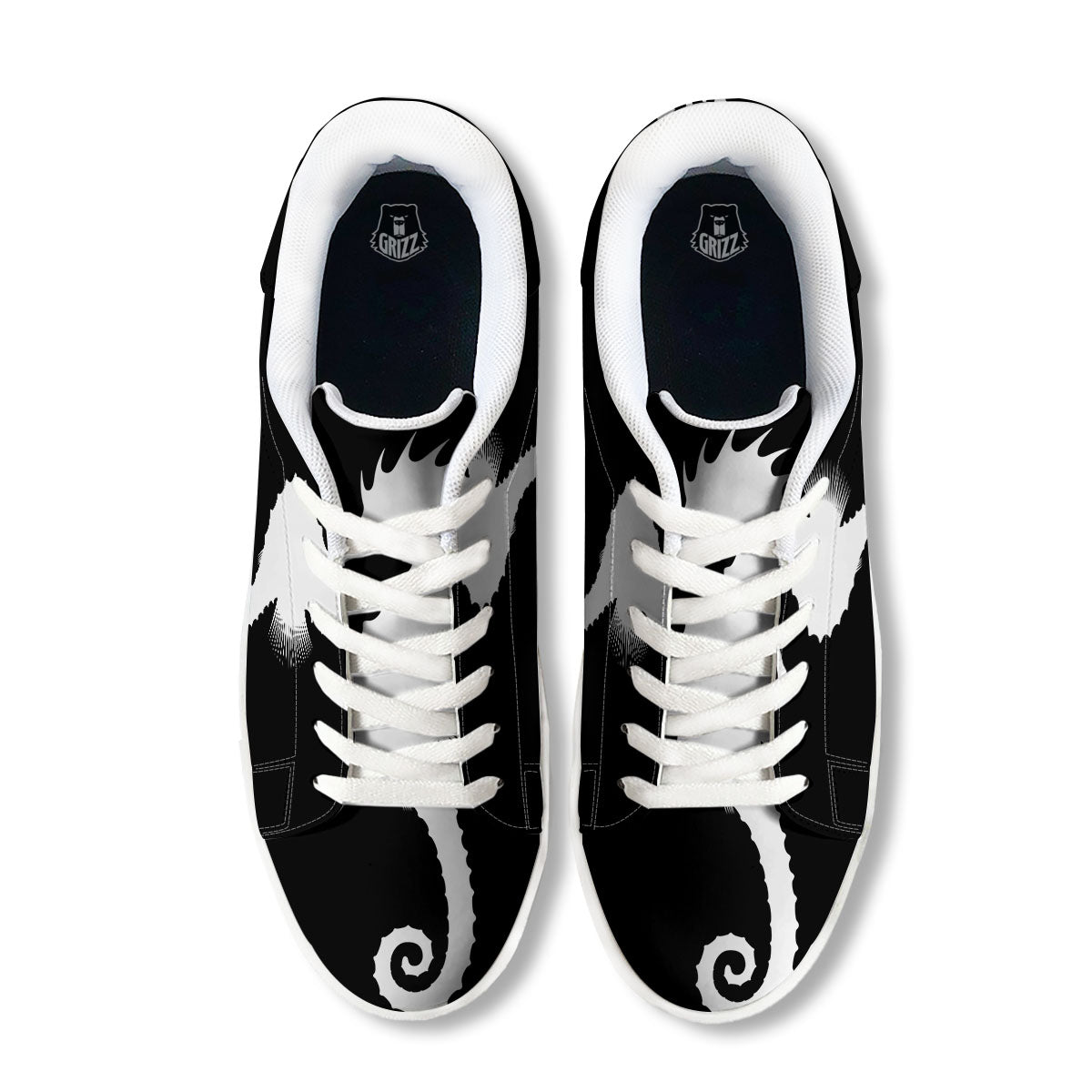 Seahorse White And Black Print White Low Top Sneakers-grizzshop