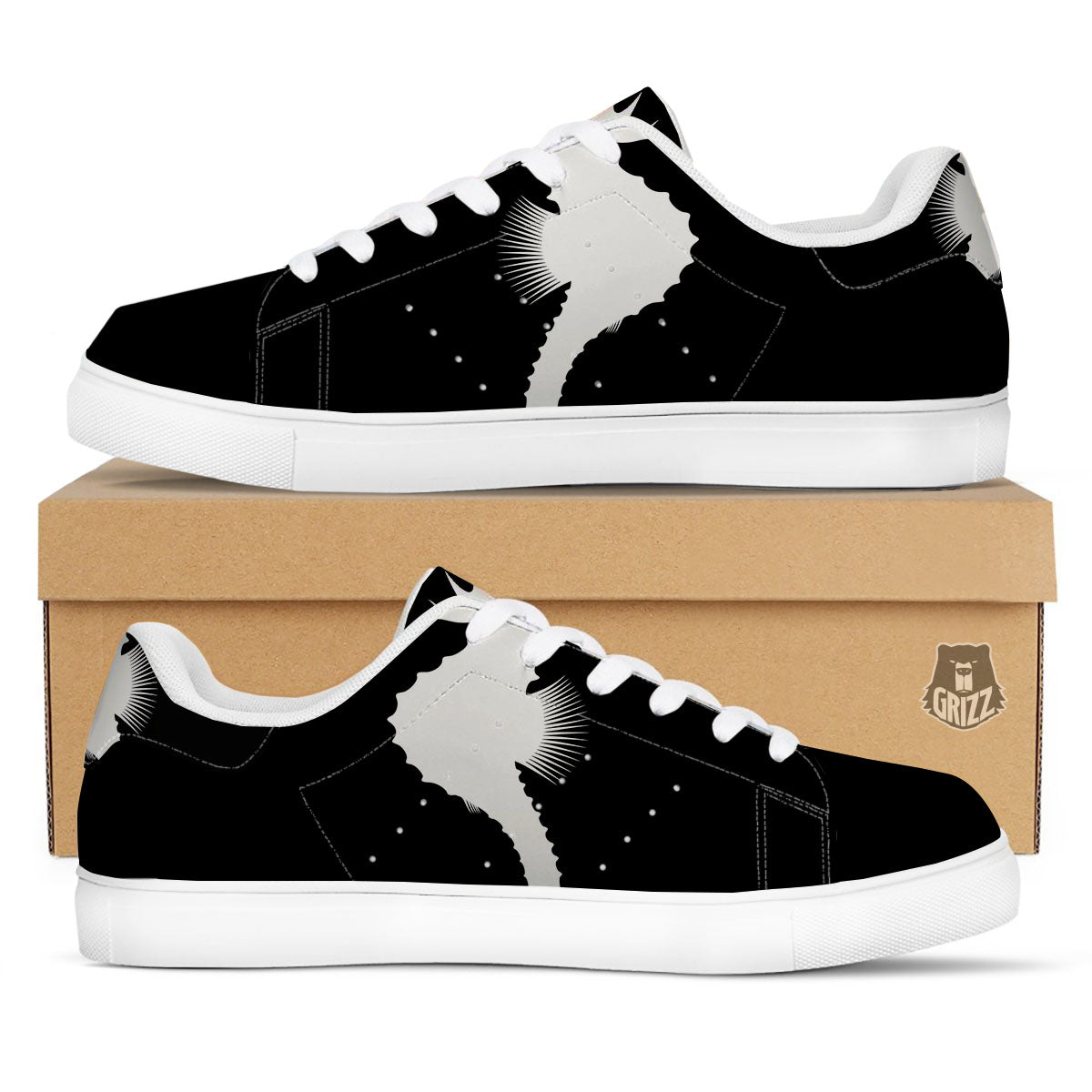 Seahorse White And Black Print White Low Top Sneakers-grizzshop
