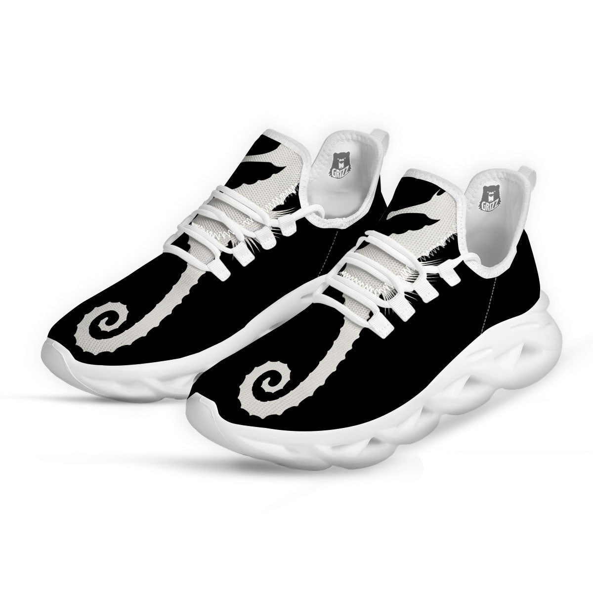 Seahorse White And Black Print White Running Shoes-grizzshop