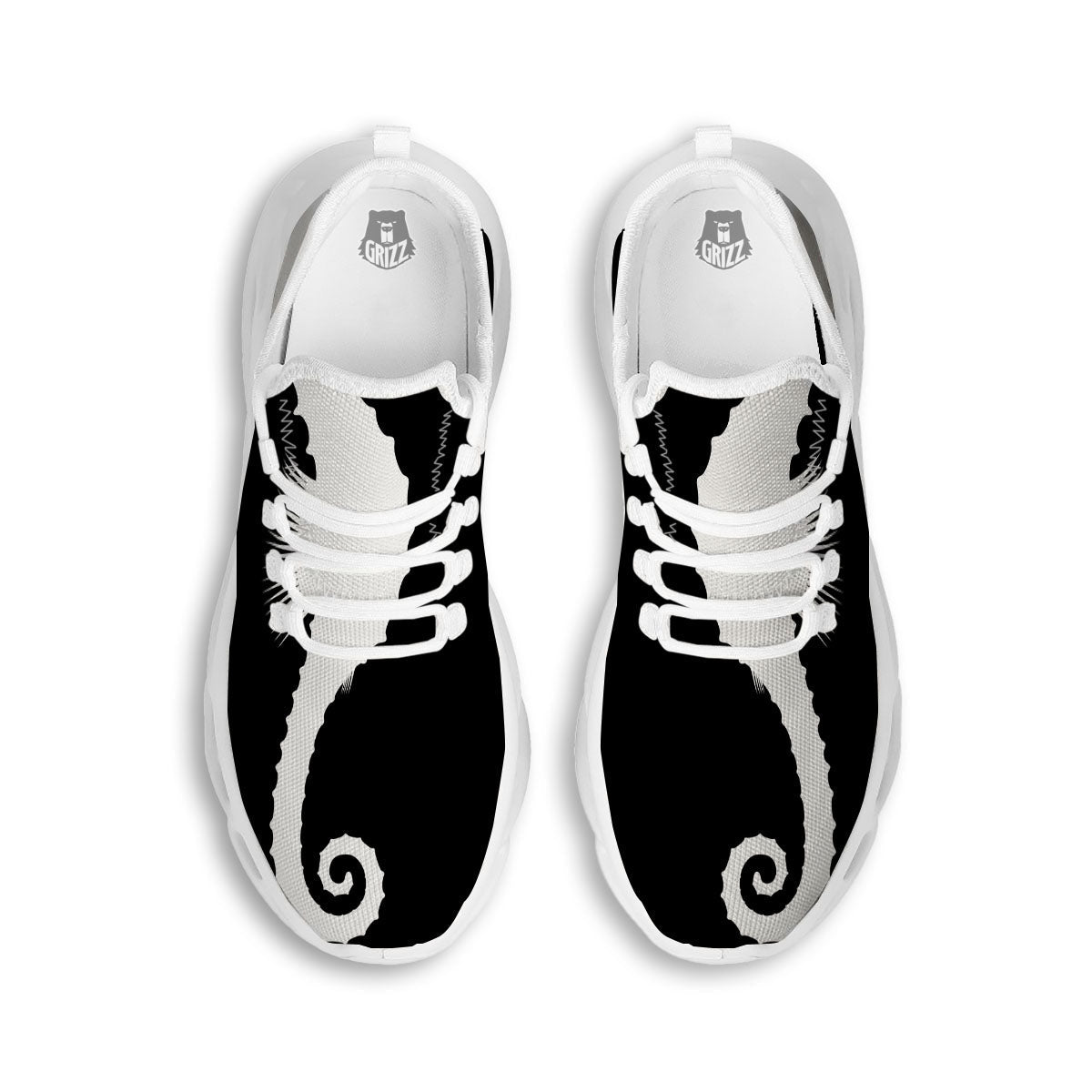Seahorse White And Black Print White Running Shoes-grizzshop