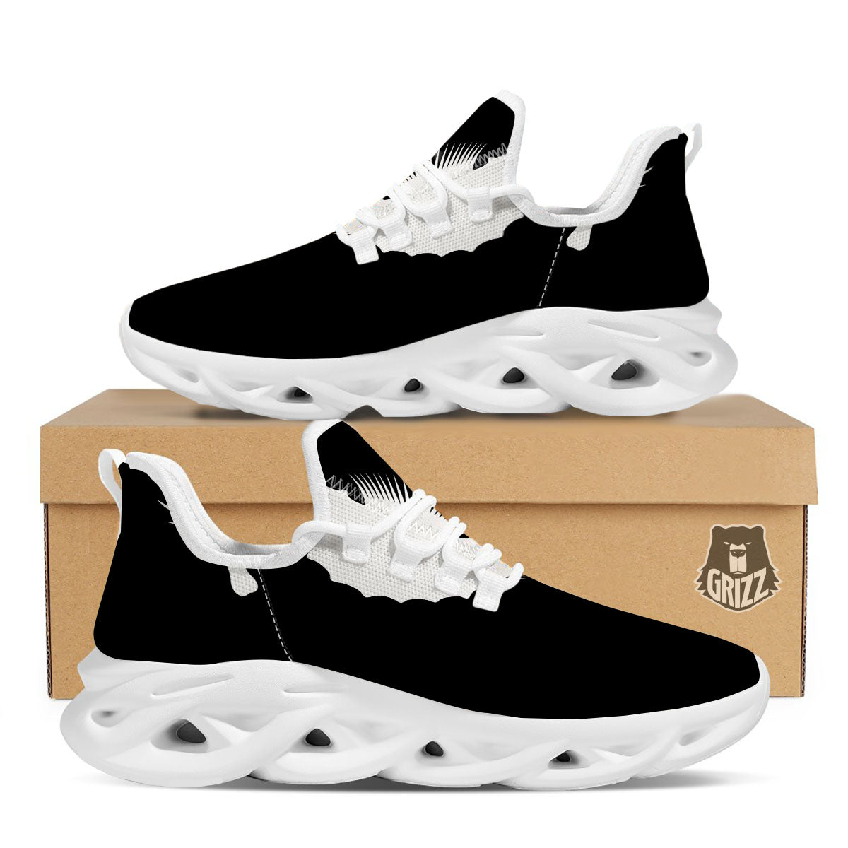 Seahorse White And Black Print White Running Shoes-grizzshop