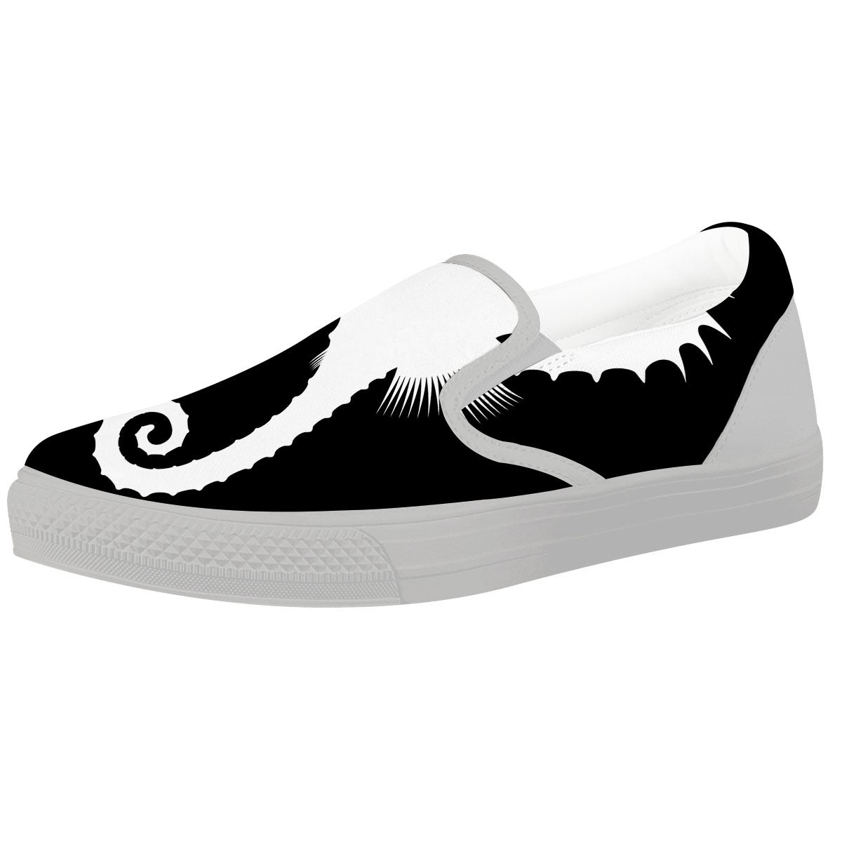 Seahorse White And Black Print White Slip On Shoes-grizzshop