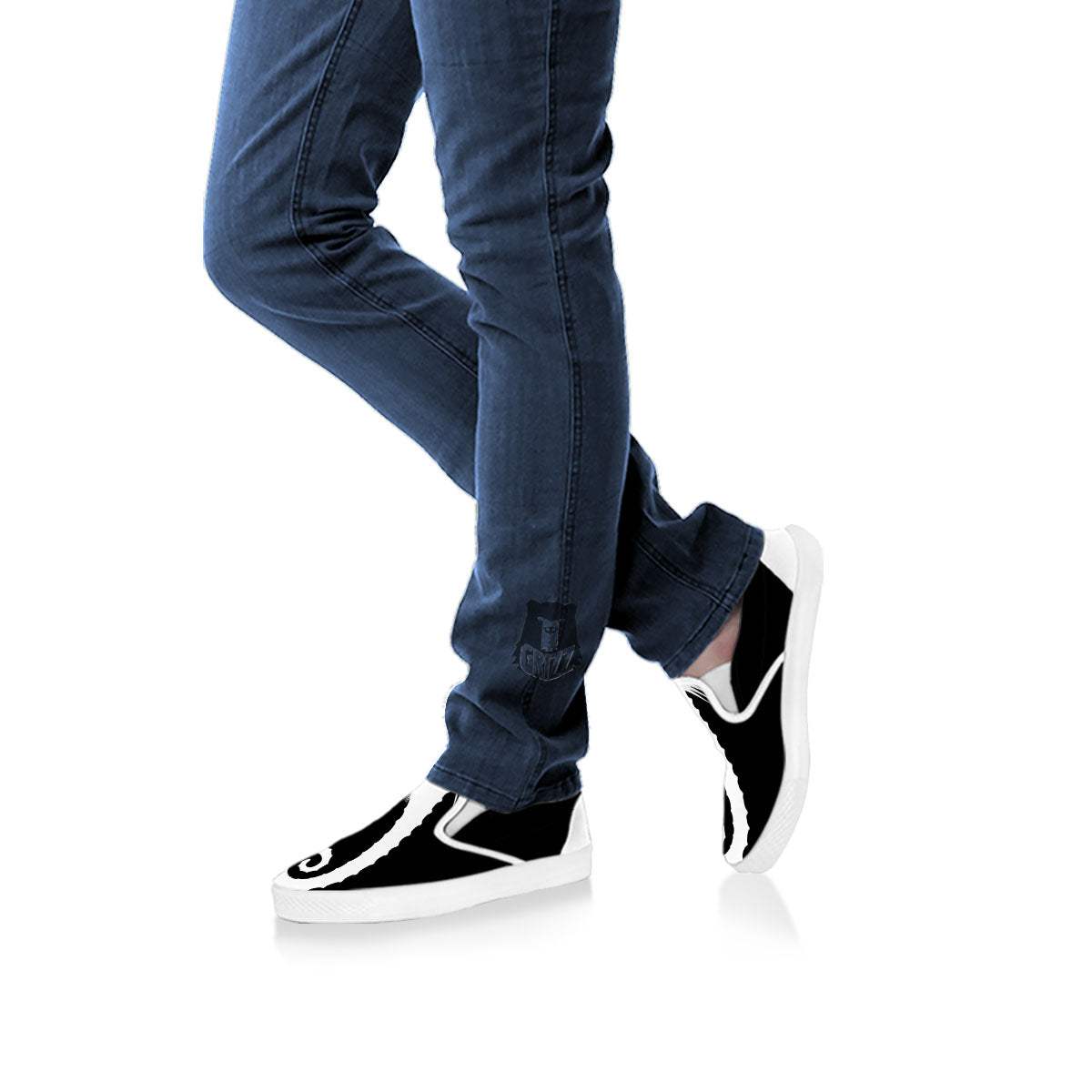 Seahorse White And Black Print White Slip On Shoes-grizzshop