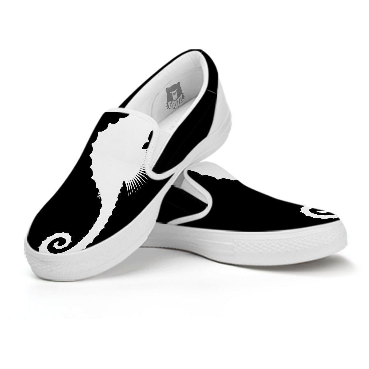 Seahorse White And Black Print White Slip On Shoes-grizzshop