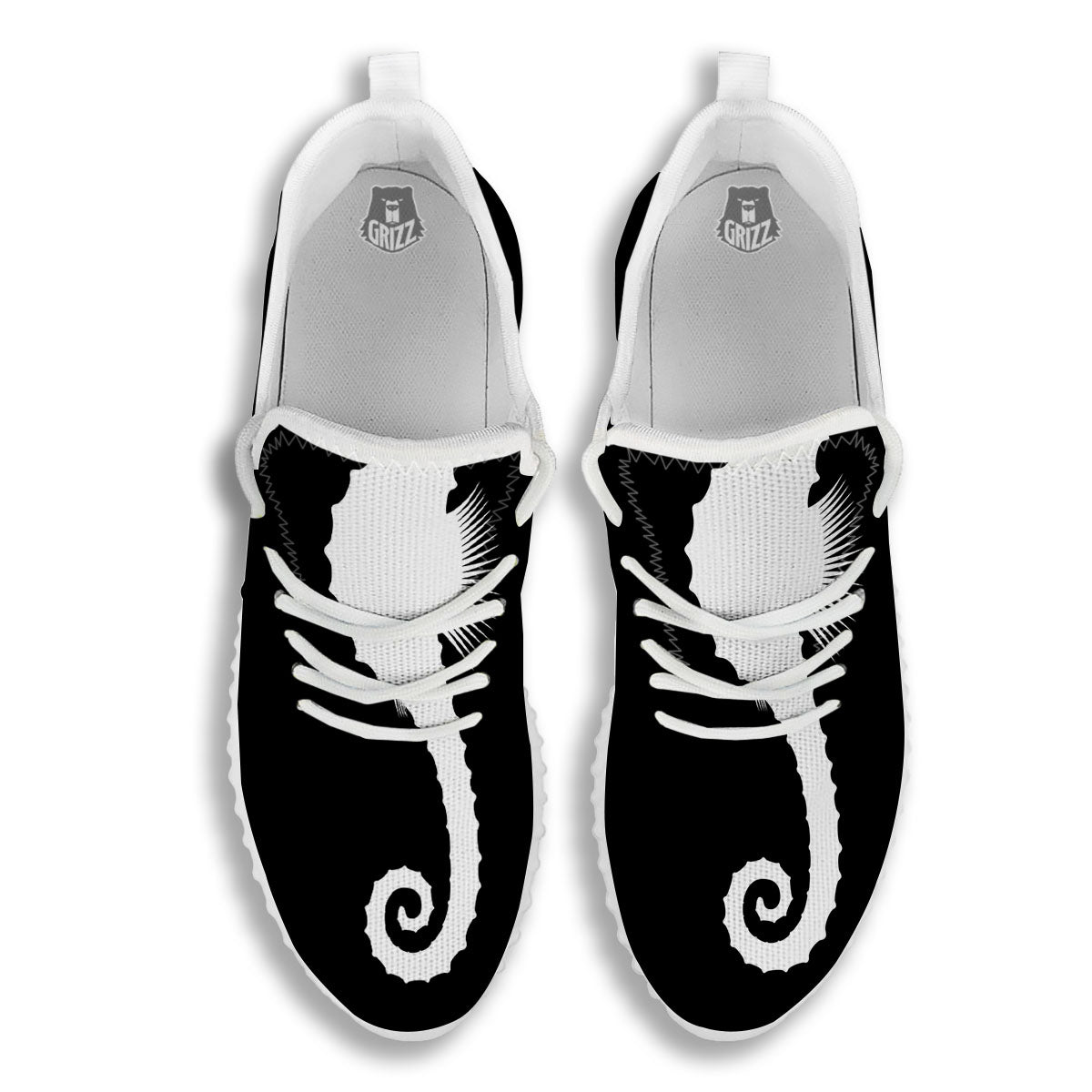 Seahorse White And Black Print White Walking Shoes-grizzshop