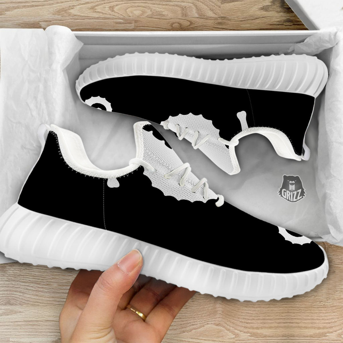 Seahorse White And Black Print White Walking Shoes-grizzshop