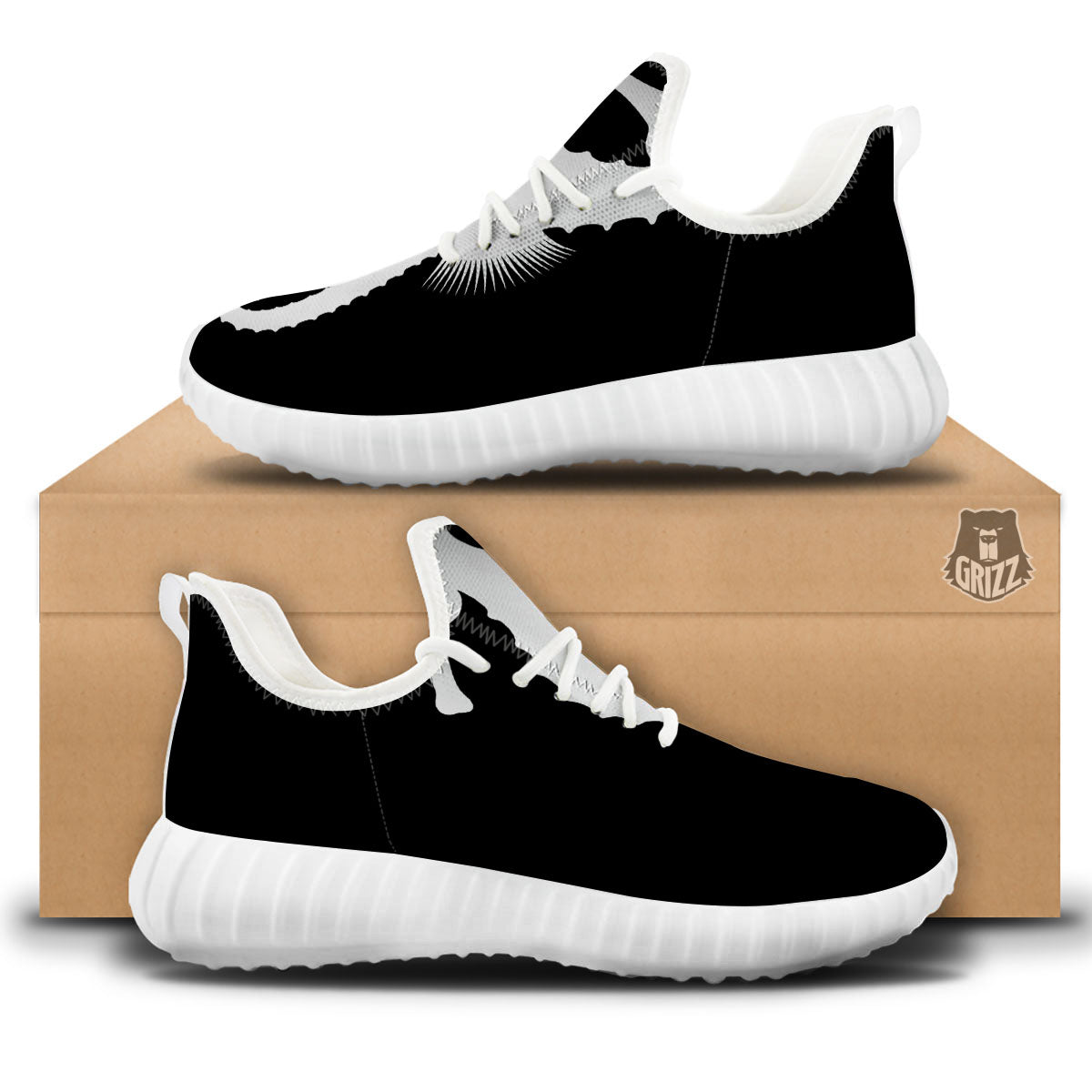 Seahorse White And Black Print White Walking Shoes-grizzshop