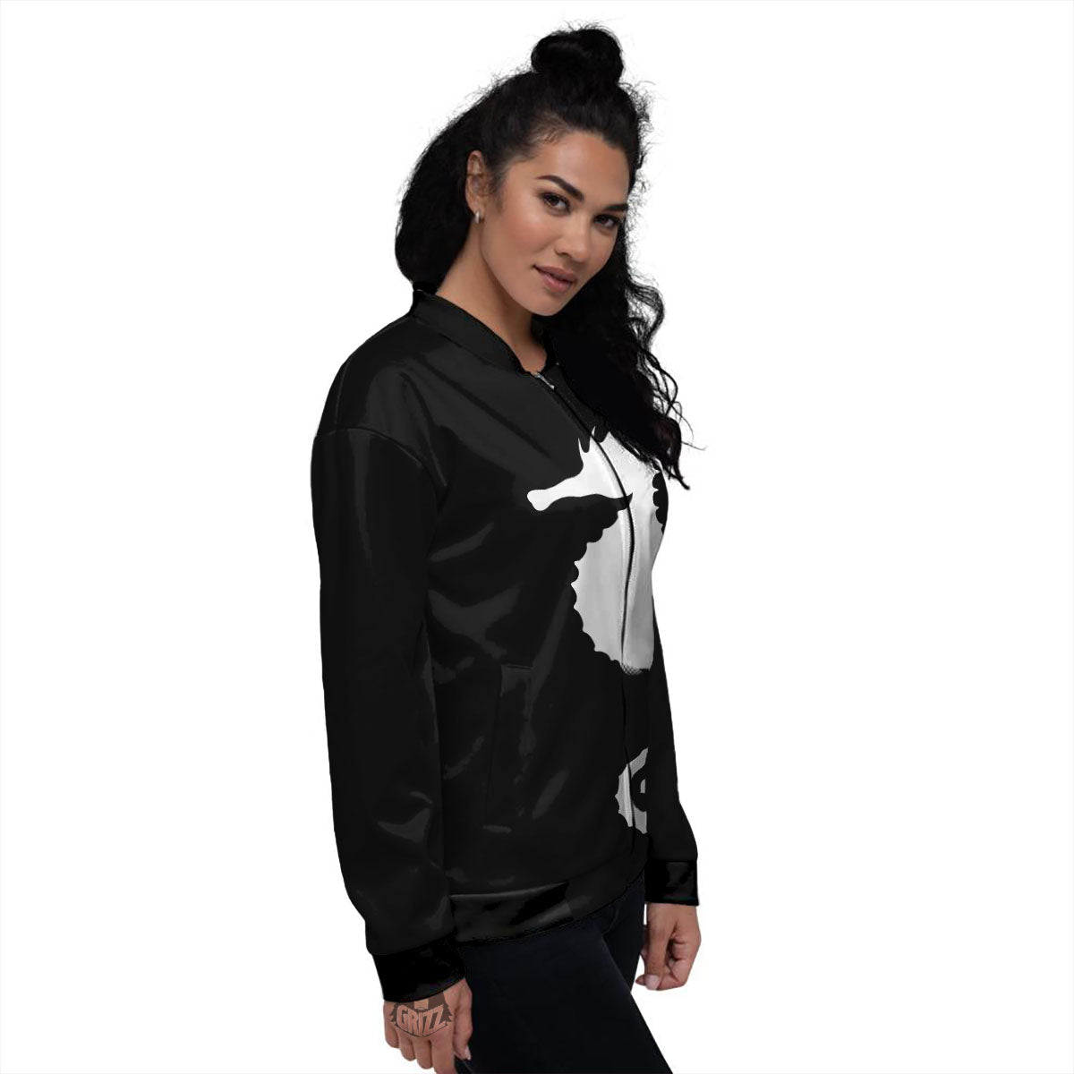 Seahorse White And Black Print Women's Bomber Jacket-grizzshop