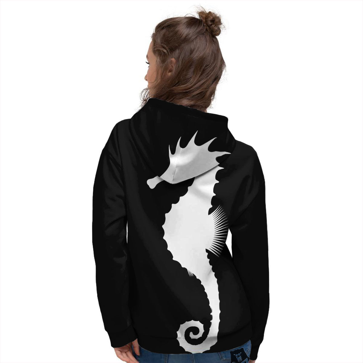 Seahorse White And Black Print Women's Hoodie-grizzshop
