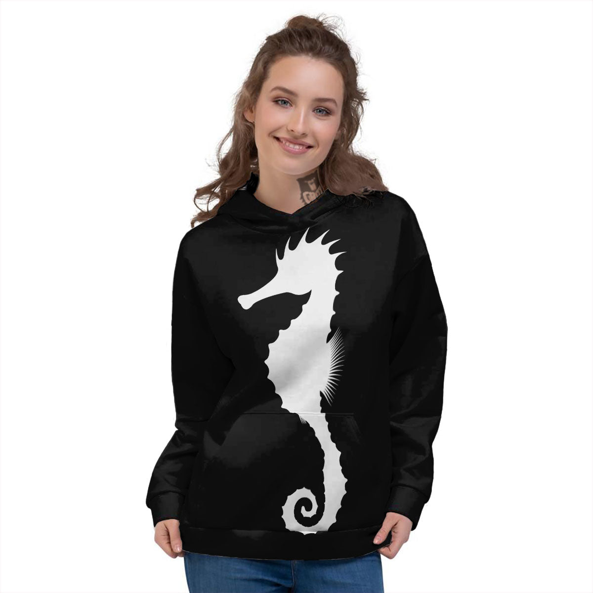 Seahorse White And Black Print Women's Hoodie-grizzshop