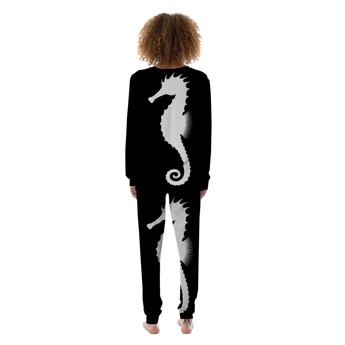 Seahorse White And Black Print Women's Pajamas-grizzshop