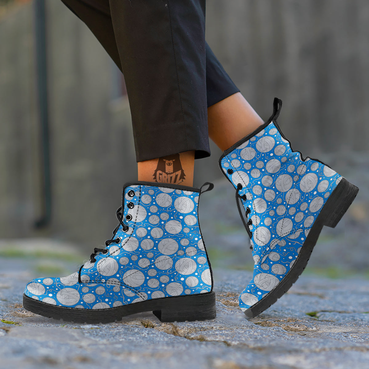 Seamless Yarn Balls Print Pattern Leather Boots-grizzshop