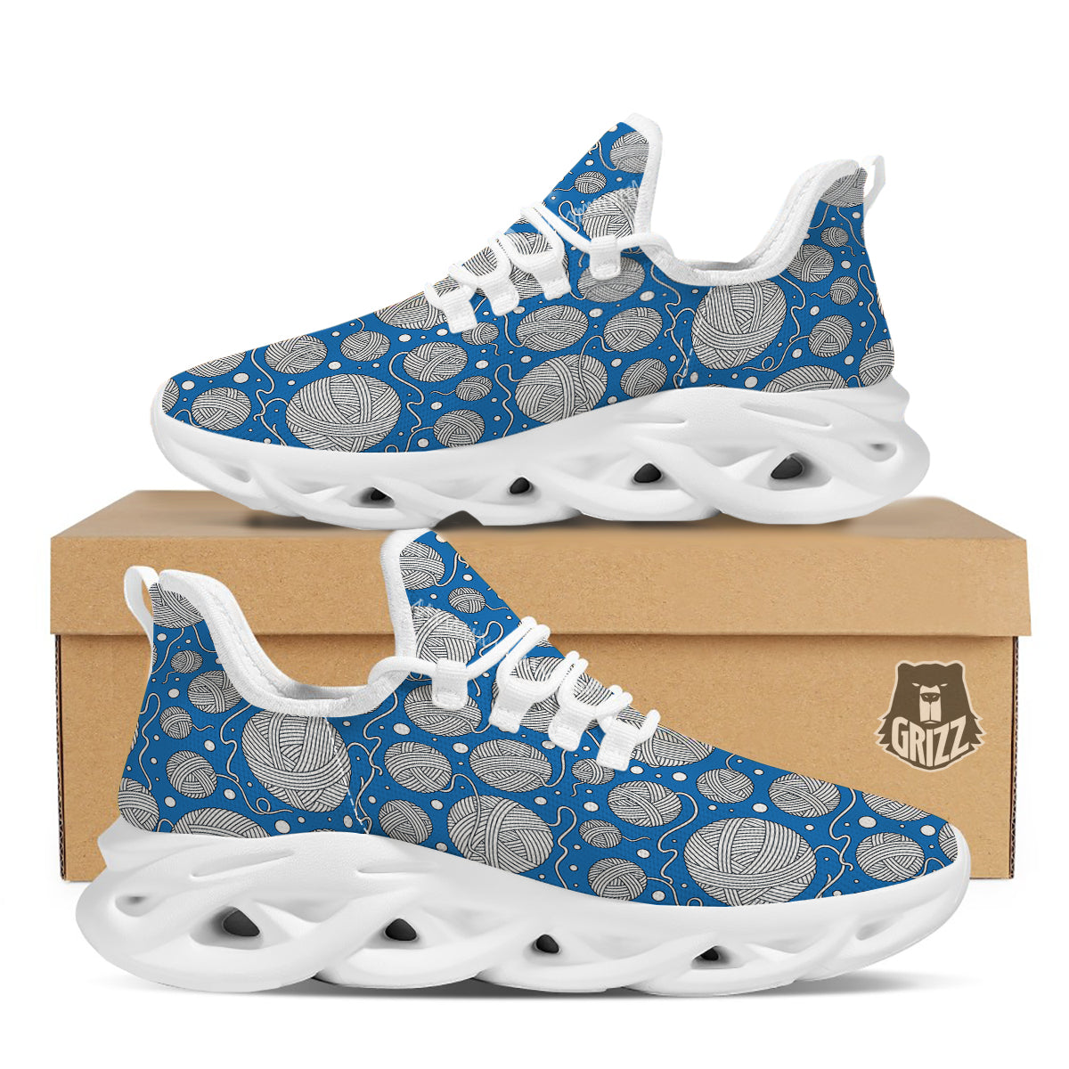 Seamless Yarn Balls Print Pattern White Running Shoes-grizzshop