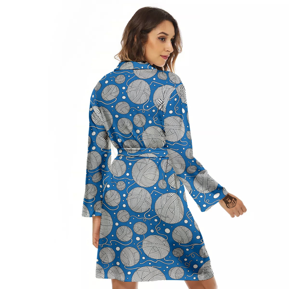 Seamless Yarn Balls Print Pattern Women's Robe-grizzshop