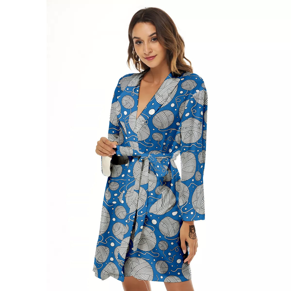 Seamless Yarn Balls Print Pattern Women's Robe-grizzshop