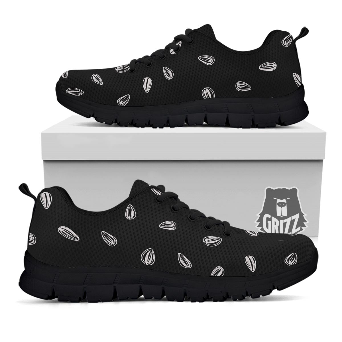 Seeds Sunflower Print Pattern Black Sneaker-grizzshop