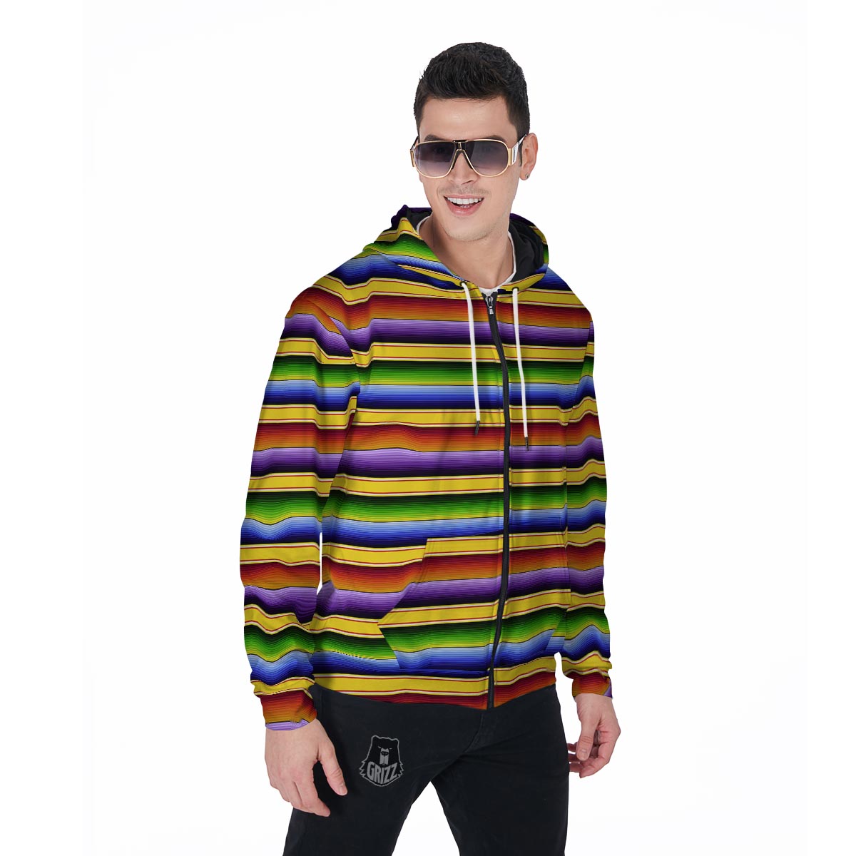 Serape Baja Men's Zip Up Hoodie-grizzshop