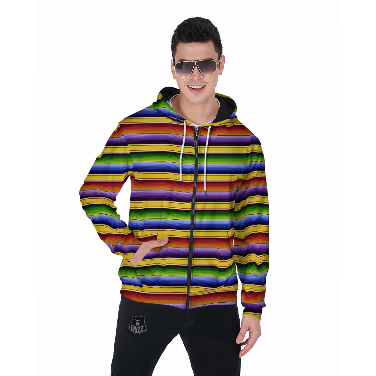 Serape Baja Men's Zip Up Hoodie-grizzshop