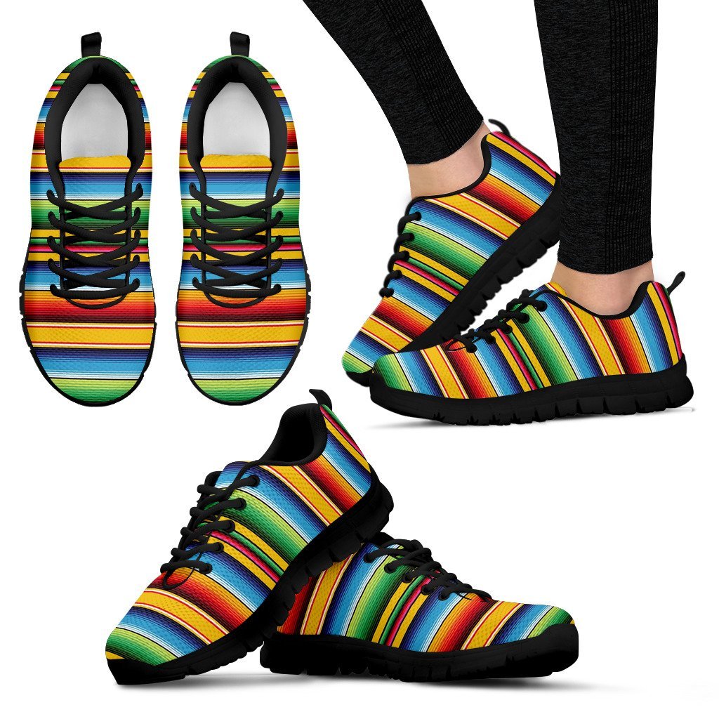 Serape Baja Mexican Blanket Pattern Print Black Sneaker Shoes For Men Women-grizzshop