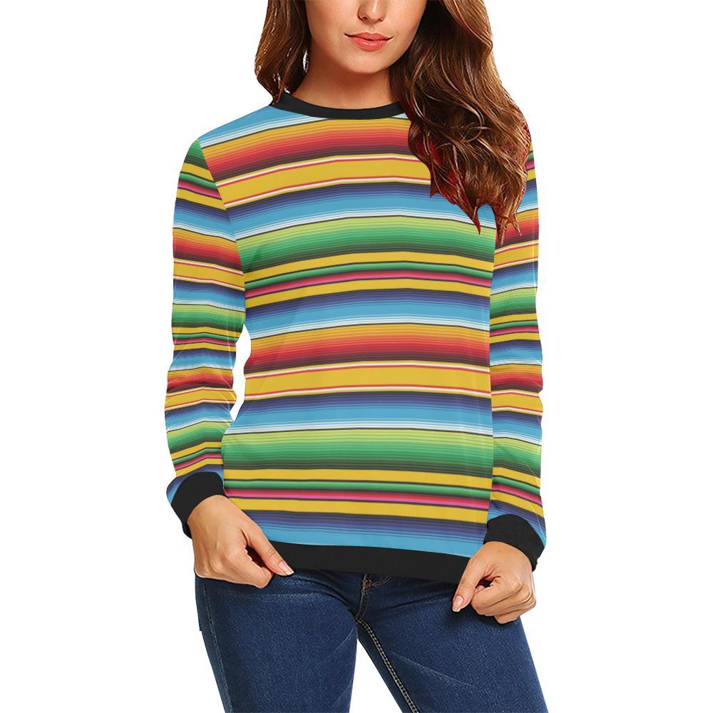 Serape Baja Mexican Blanket Pattern Print Women Crewneck Sweatshirt-grizzshop