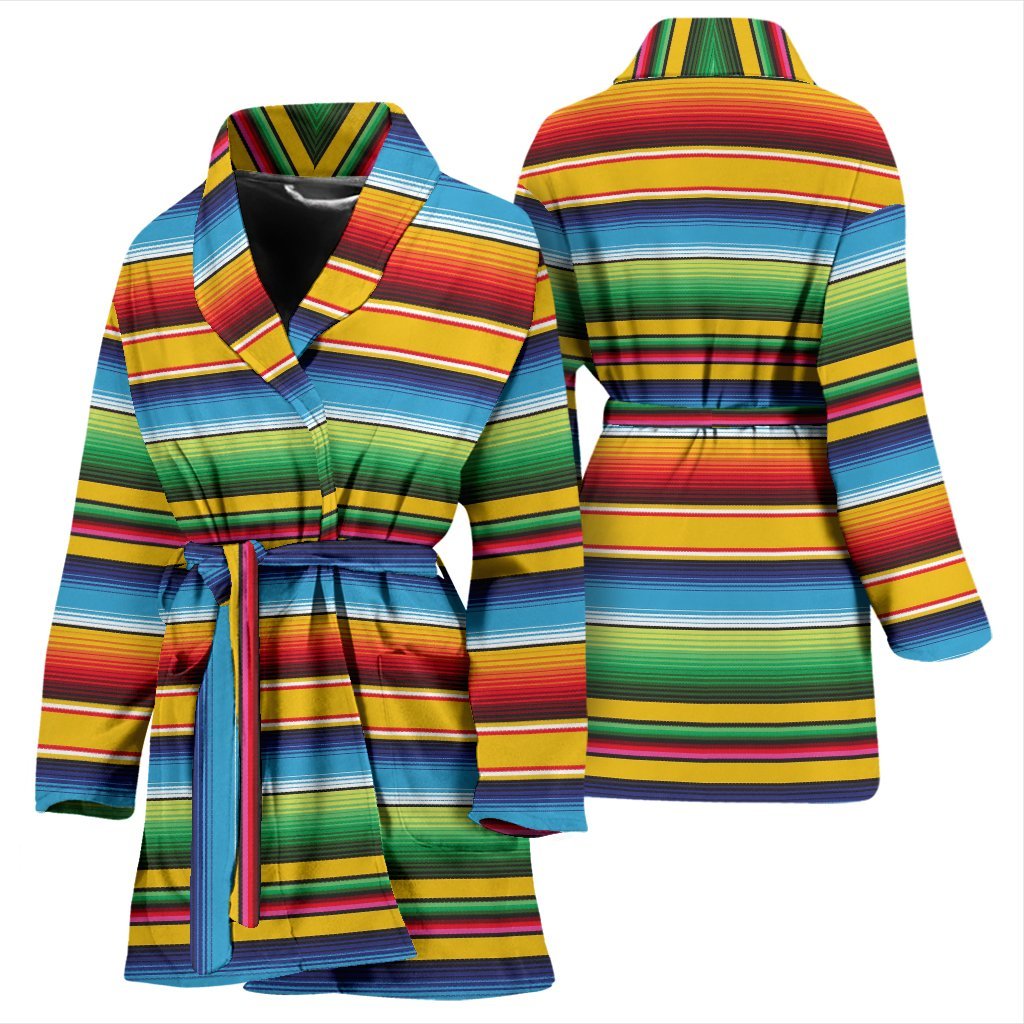 Serape Baja Mexican Blanket Pattern Print Women Long Robe-grizzshop