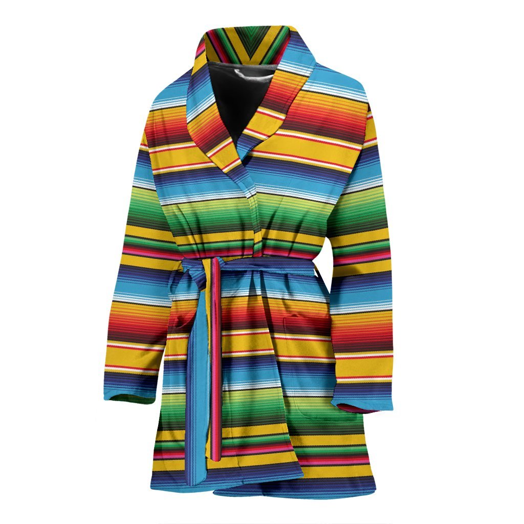 Serape Baja Mexican Blanket Pattern Print Women Long Robe-grizzshop