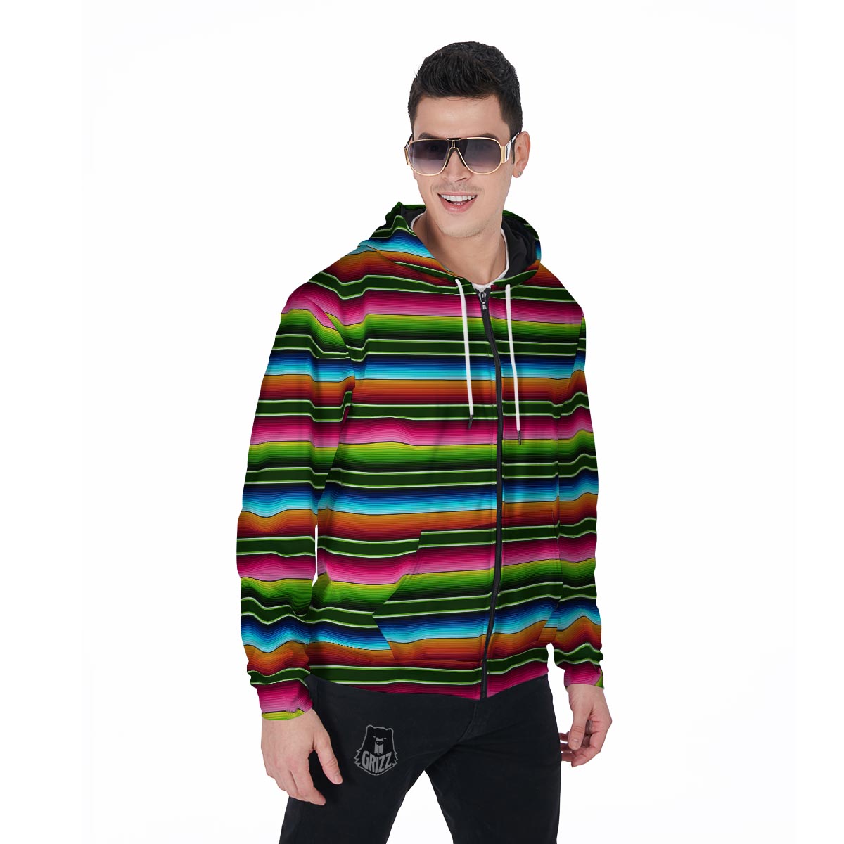 Serape Baja Mexican Men's Zip Up Hoodie-grizzshop