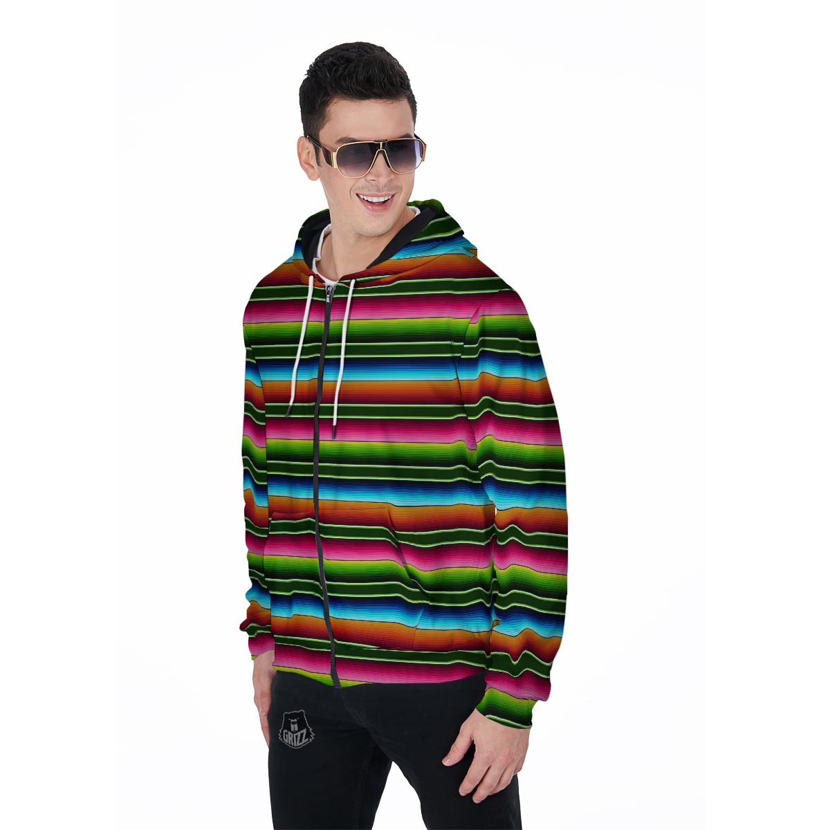 Serape Baja Mexican Men's Zip Up Hoodie-grizzshop