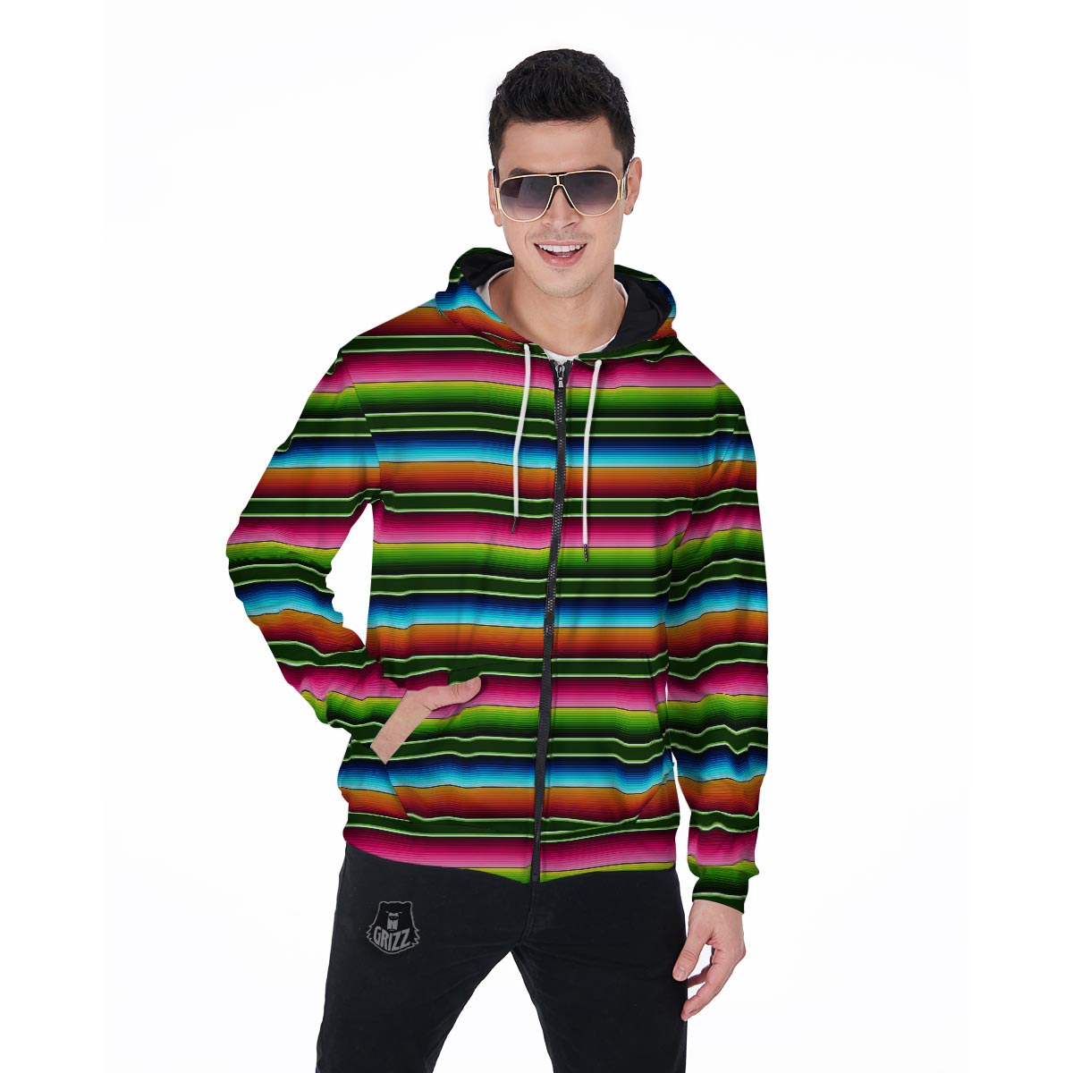Serape Baja Mexican Men's Zip Up Hoodie-grizzshop