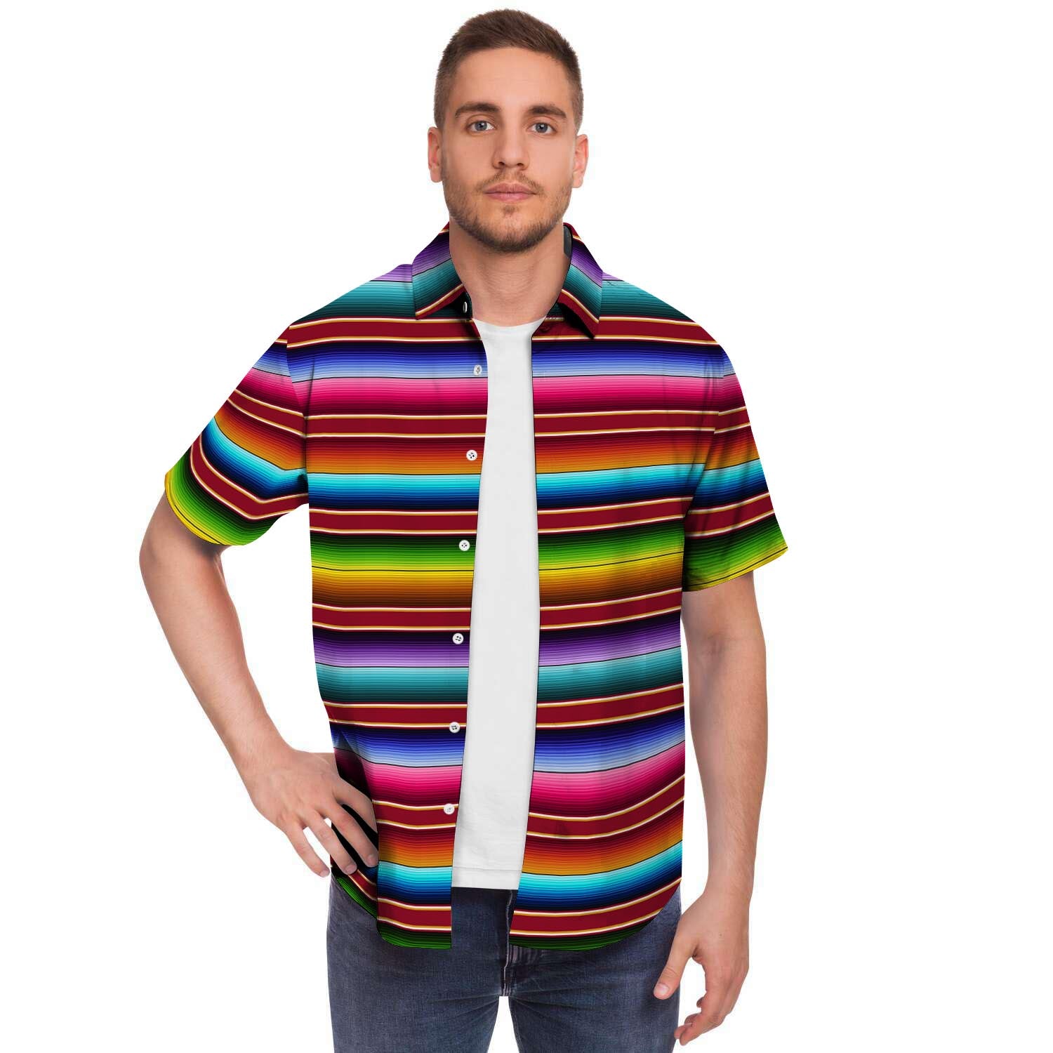 Serape Baja Print Men's Short Sleeve Shirt-grizzshop