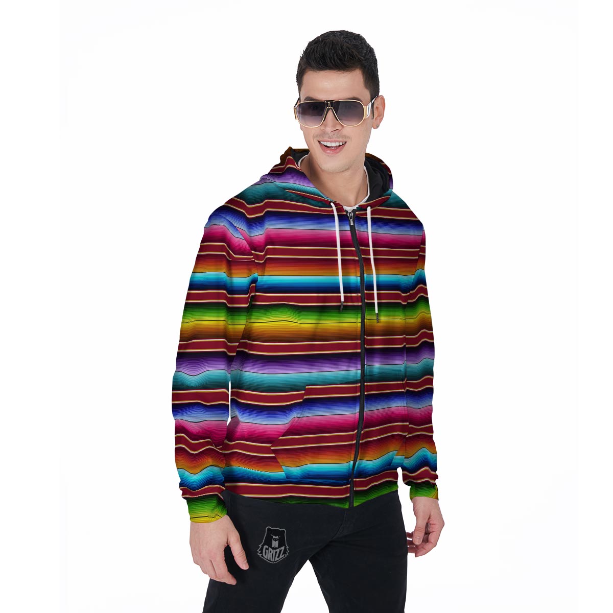 Serape Baja Print Men's Zip Up Hoodie-grizzshop