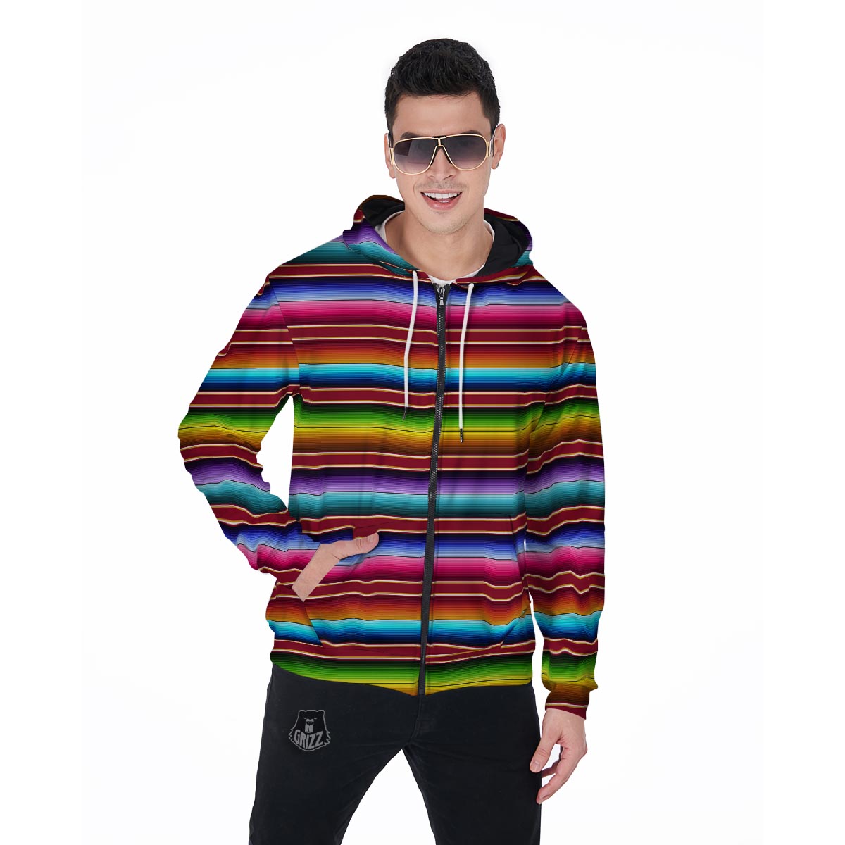 Serape Baja Print Men's Zip Up Hoodie-grizzshop