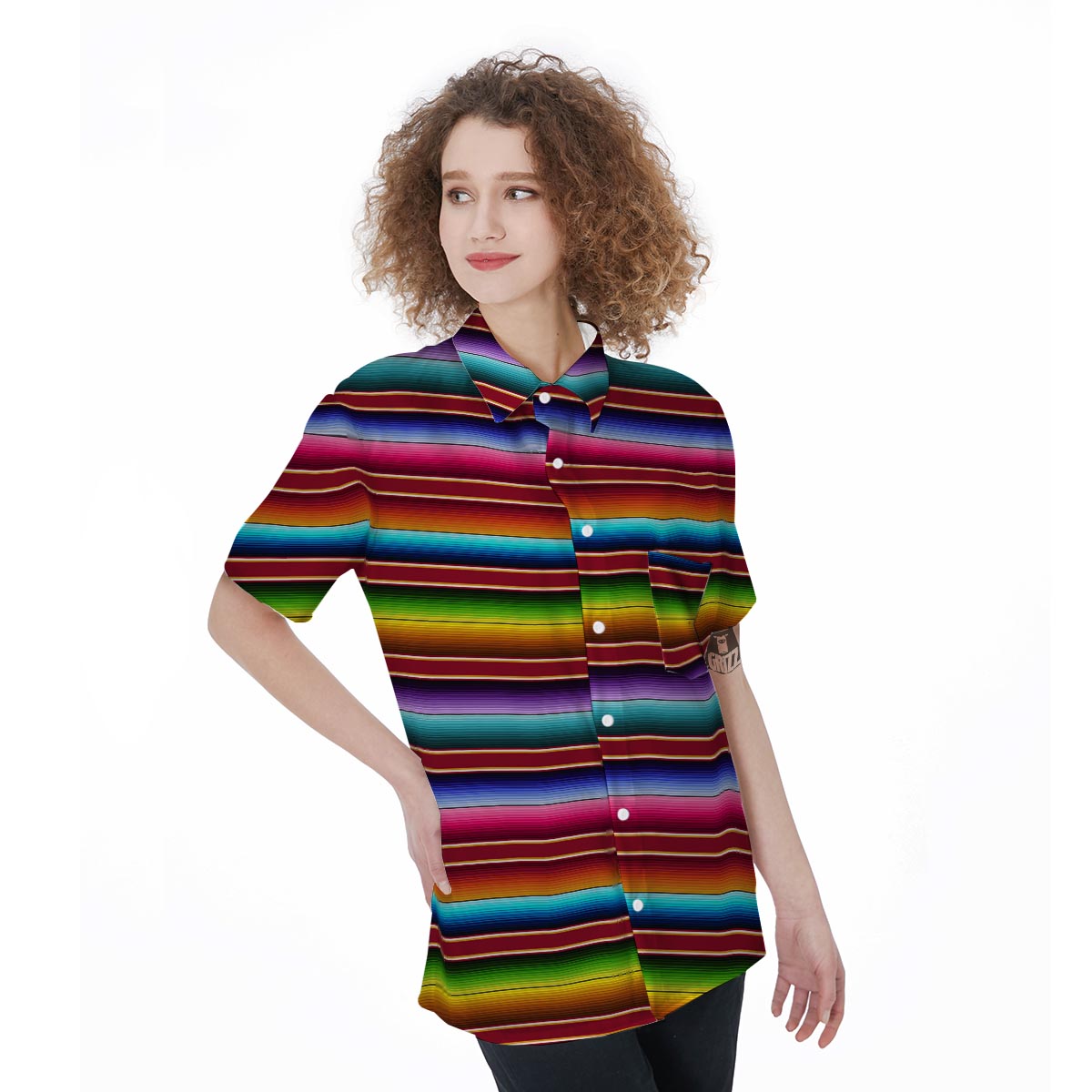 Serape Baja Print Women's Short Sleeve Shirts-grizzshop