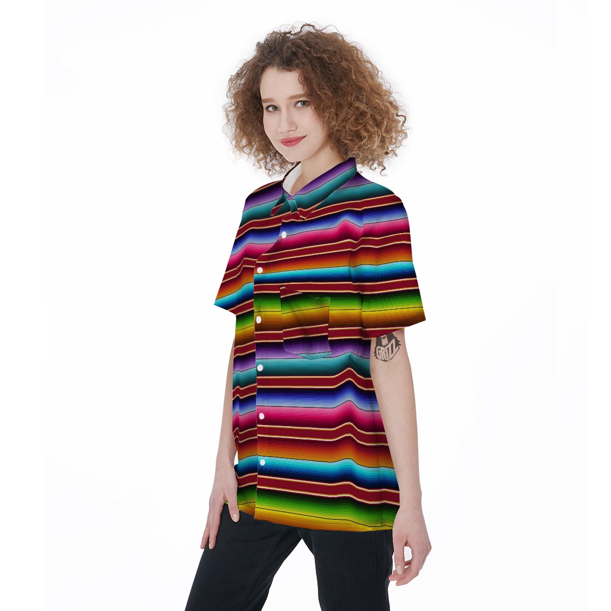 Serape Baja Print Women's Short Sleeve Shirts-grizzshop
