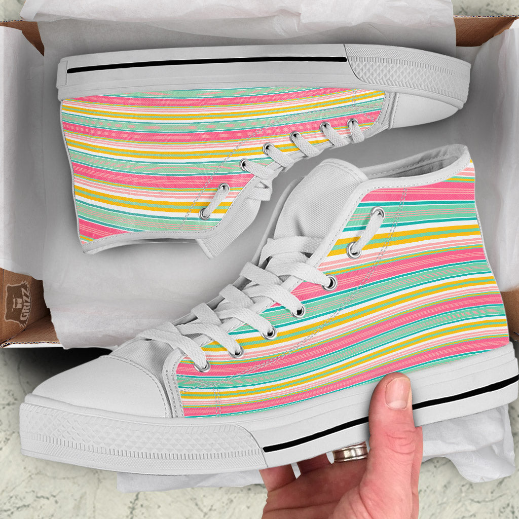 Serape Blanket Colorful Print Pattern White High Top Shoes-grizzshop