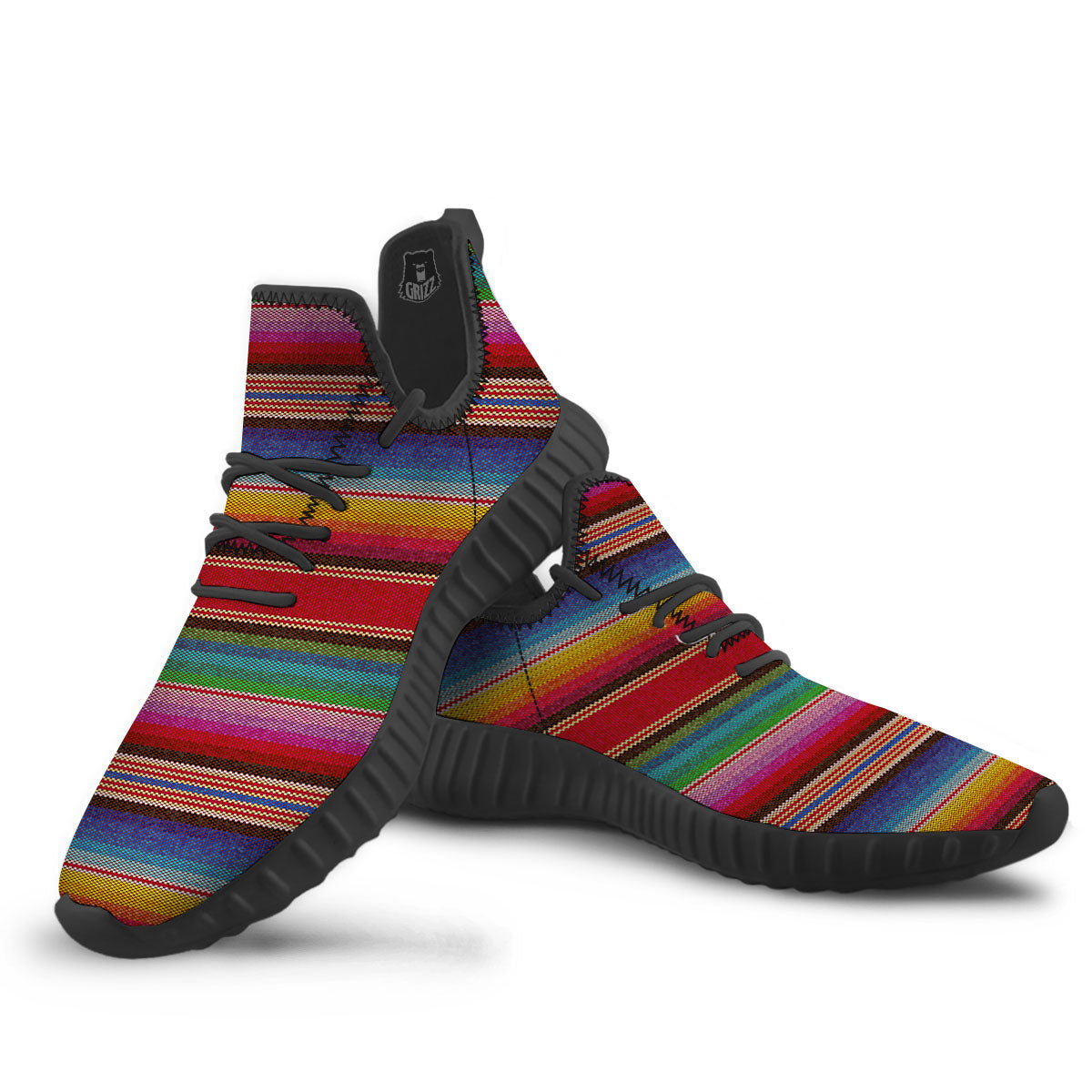 Serape Blanket Ethnic Print Pattern Black Walking Shoes-grizzshop