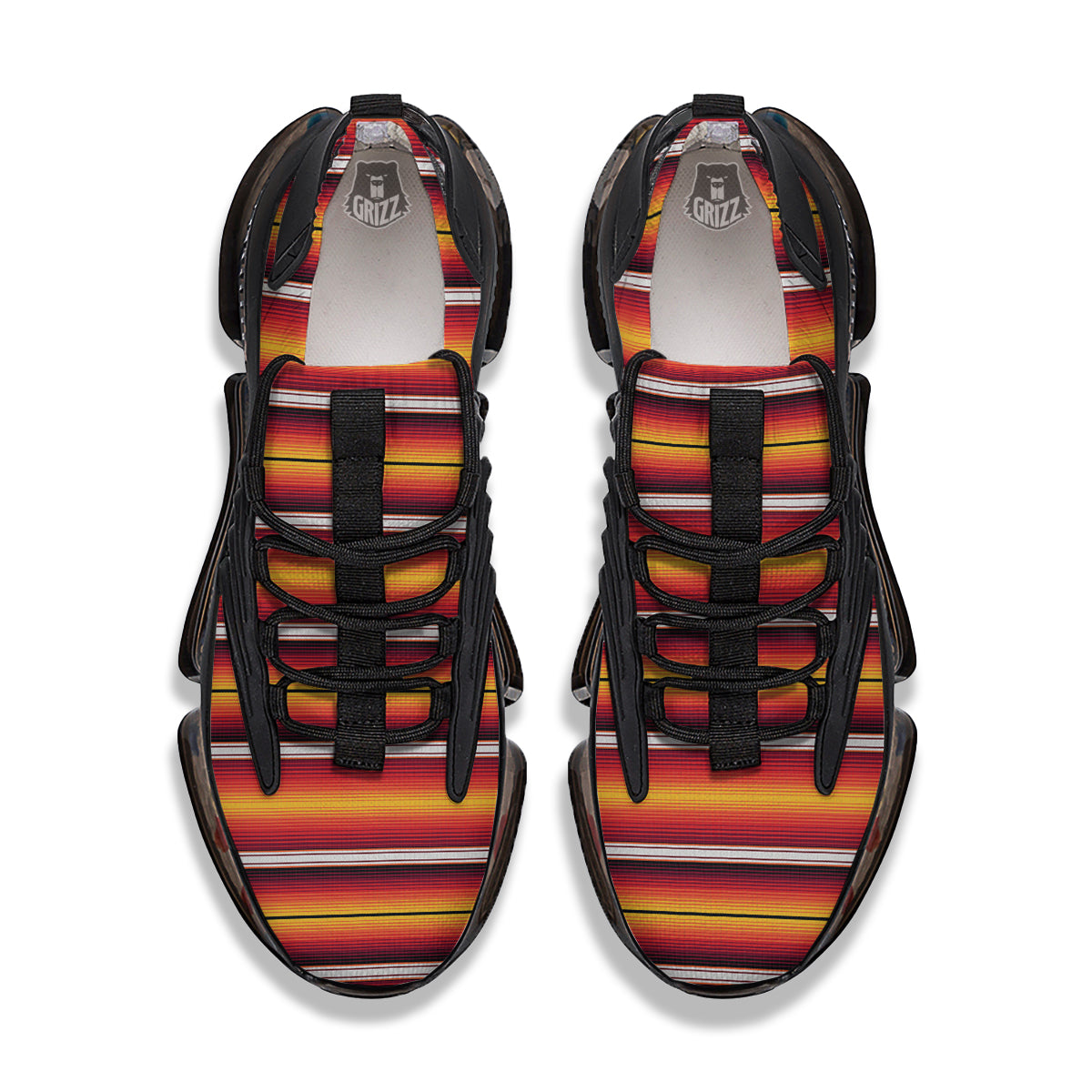 Serape Ethnic Boho Stripes Mexican Black Orange Print Black Gym Shoes-grizzshop