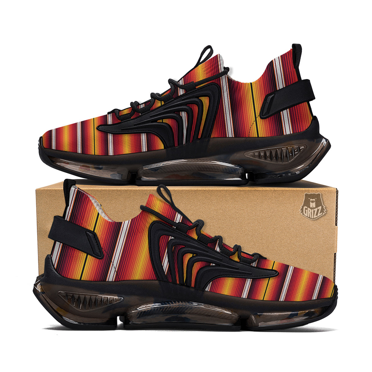Serape Ethnic Boho Stripes Mexican Black Orange Print Black Gym Shoes-grizzshop