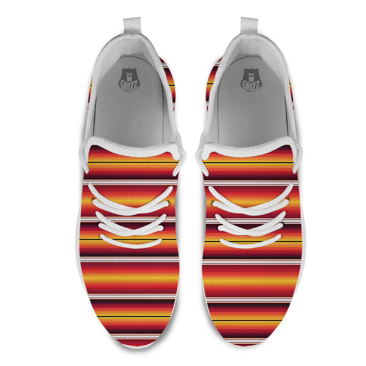 Serape Ethnic Boho Stripes Mexican Black Orange Print White Athletic Shoes-grizzshop