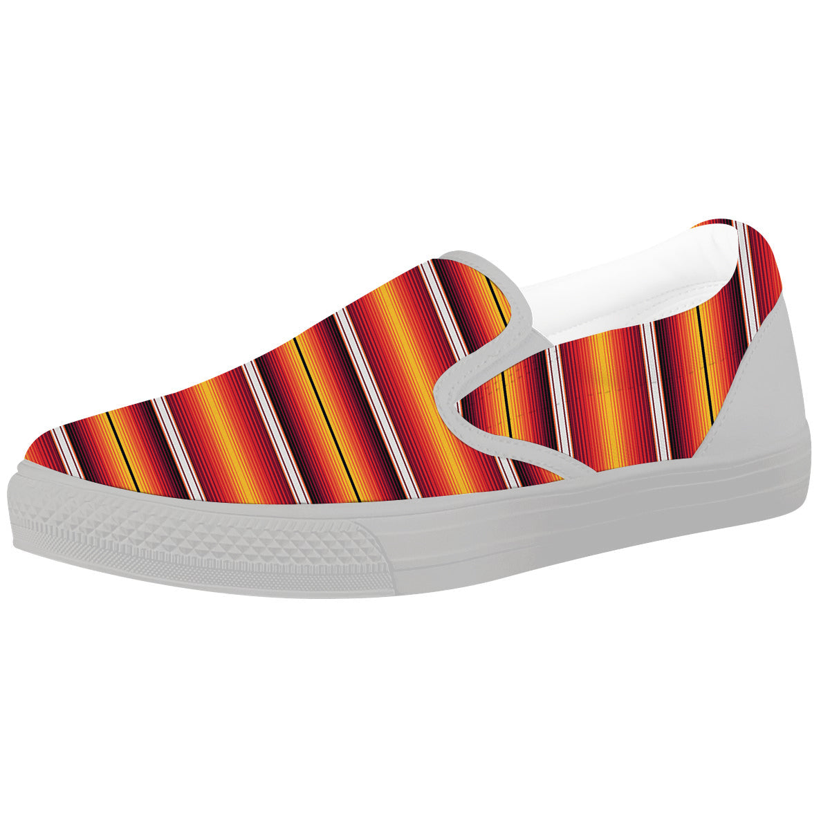 Serape Ethnic Boho Stripes Mexican Black Orange Print White Slip On Shoes-grizzshop