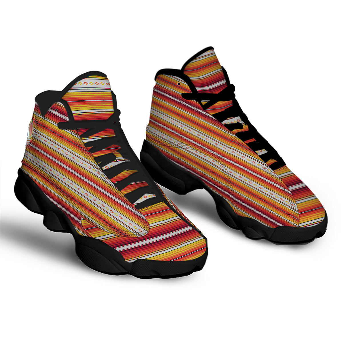 Serape Ethnic Boho Stripes Mexican Orange Print Black Basketball Shoes-grizzshop