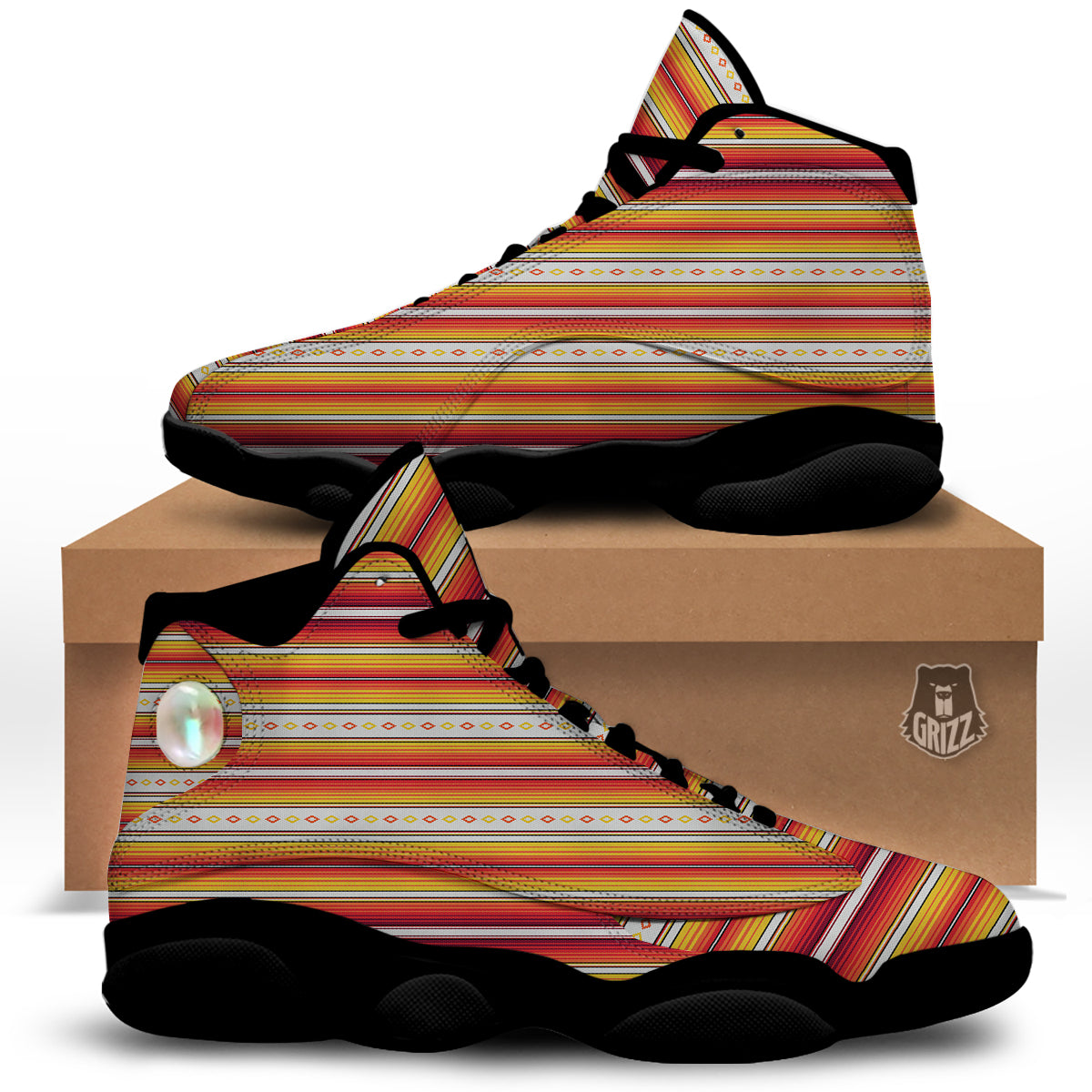 Serape Ethnic Boho Stripes Mexican Orange Print Black Basketball Shoes-grizzshop