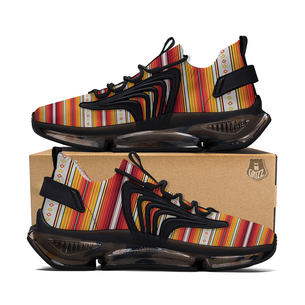 Serape Ethnic Boho Stripes Mexican Orange Print Black Gym Shoes-grizzshop