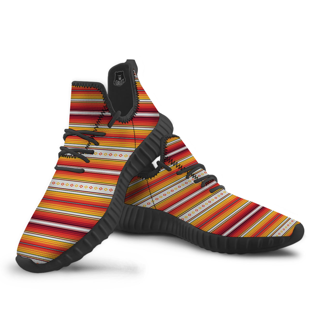Serape Ethnic Boho Stripes Mexican Orange Print Black Walking Shoes-grizzshop