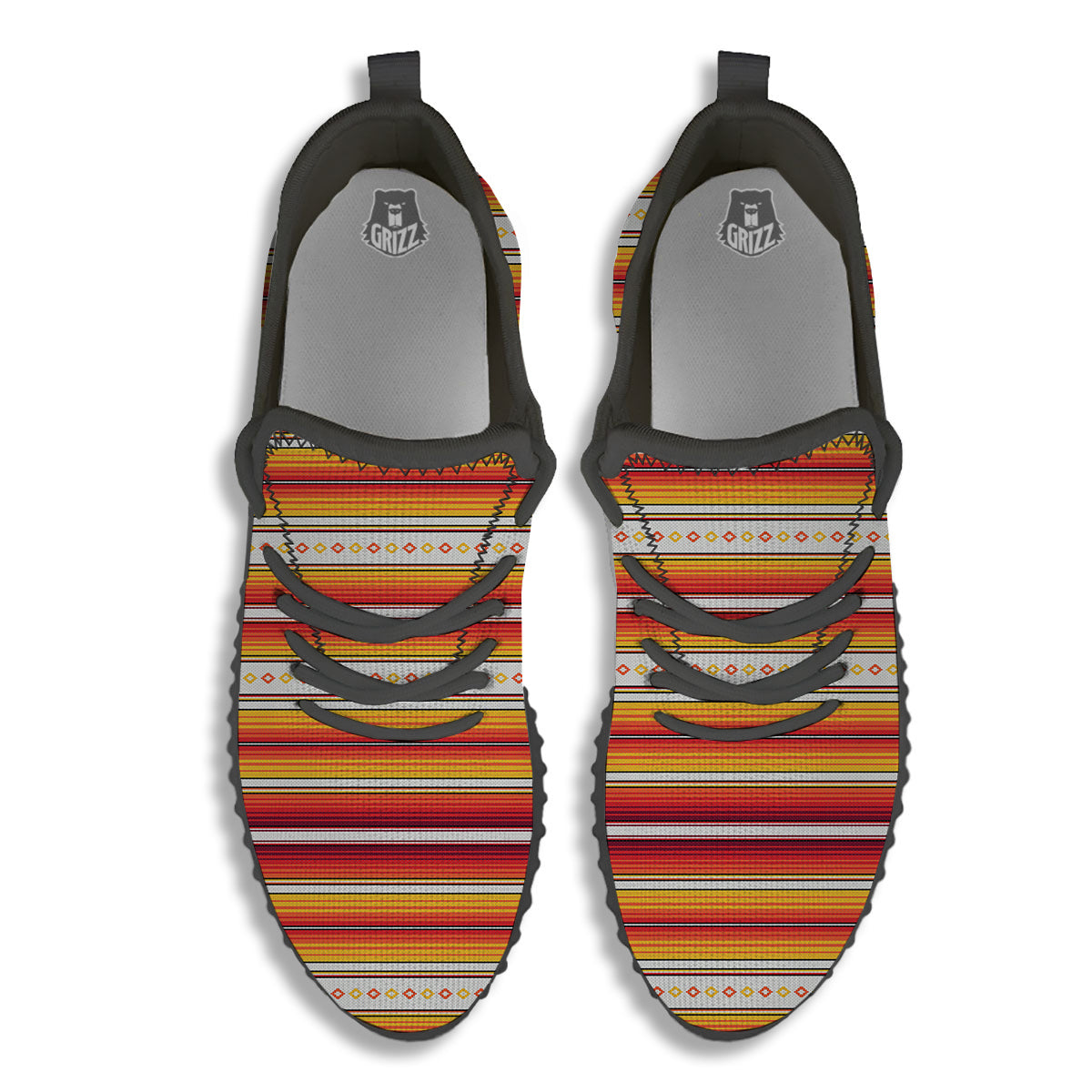 Serape Ethnic Boho Stripes Mexican Orange Print Black Walking Shoes-grizzshop