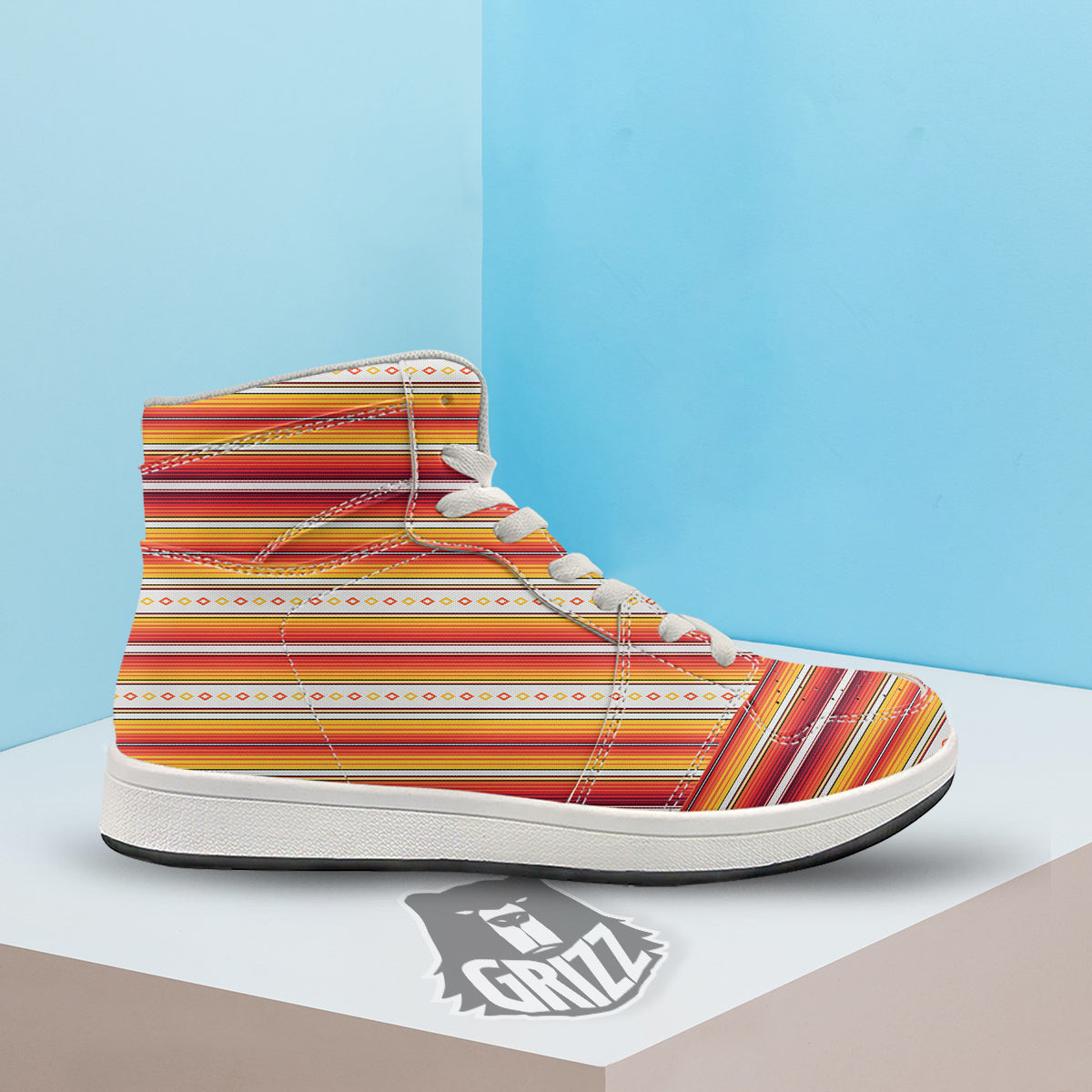 Serape Ethnic Boho Stripes Mexican Orange Print High Top Sneakers-grizzshop