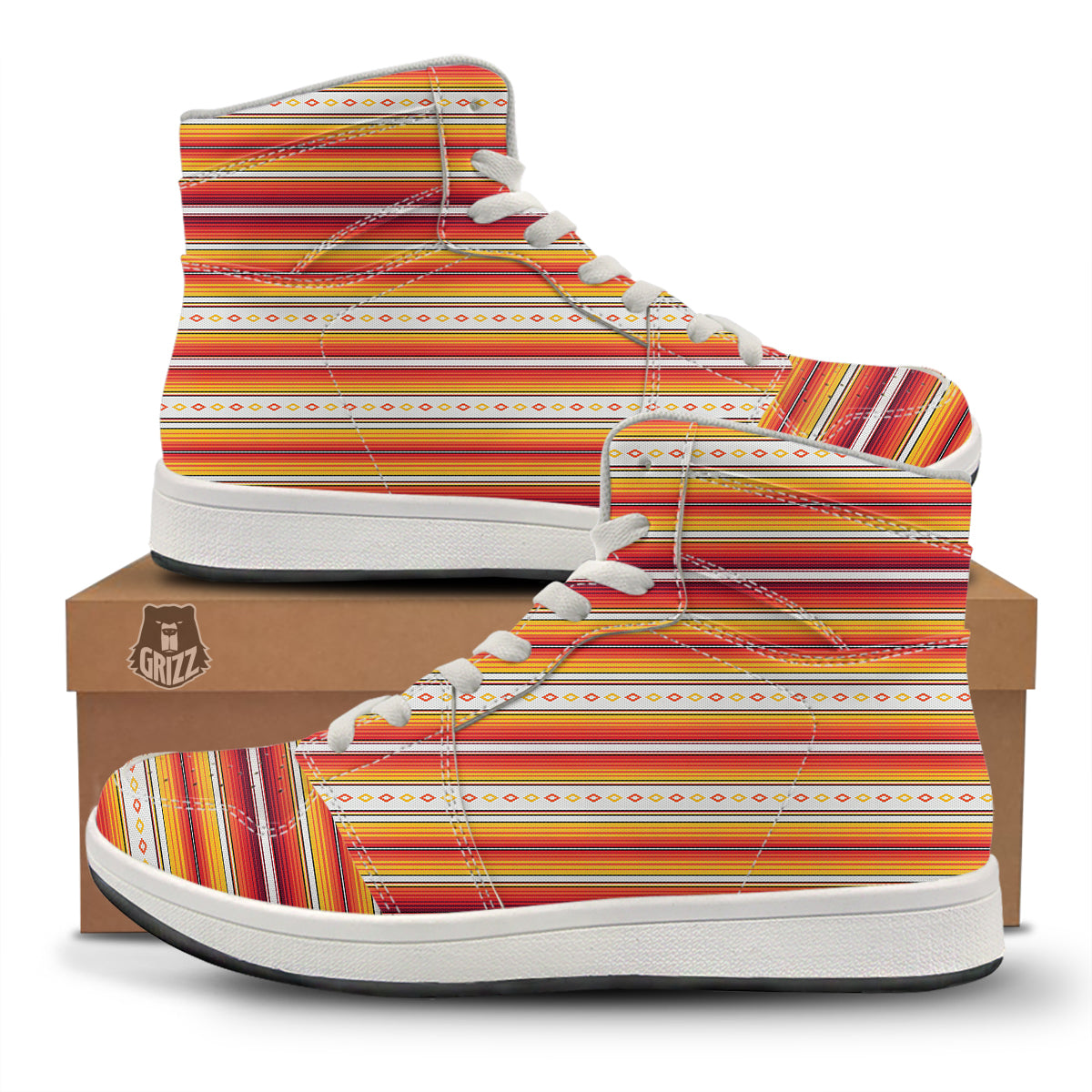 Serape Ethnic Boho Stripes Mexican Orange Print High Top Sneakers-grizzshop