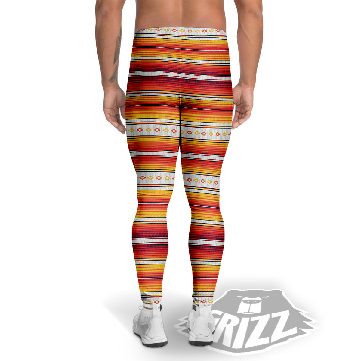 Serape Ethnic Boho Stripes Mexican Orange Print Men's Leggings-grizzshop