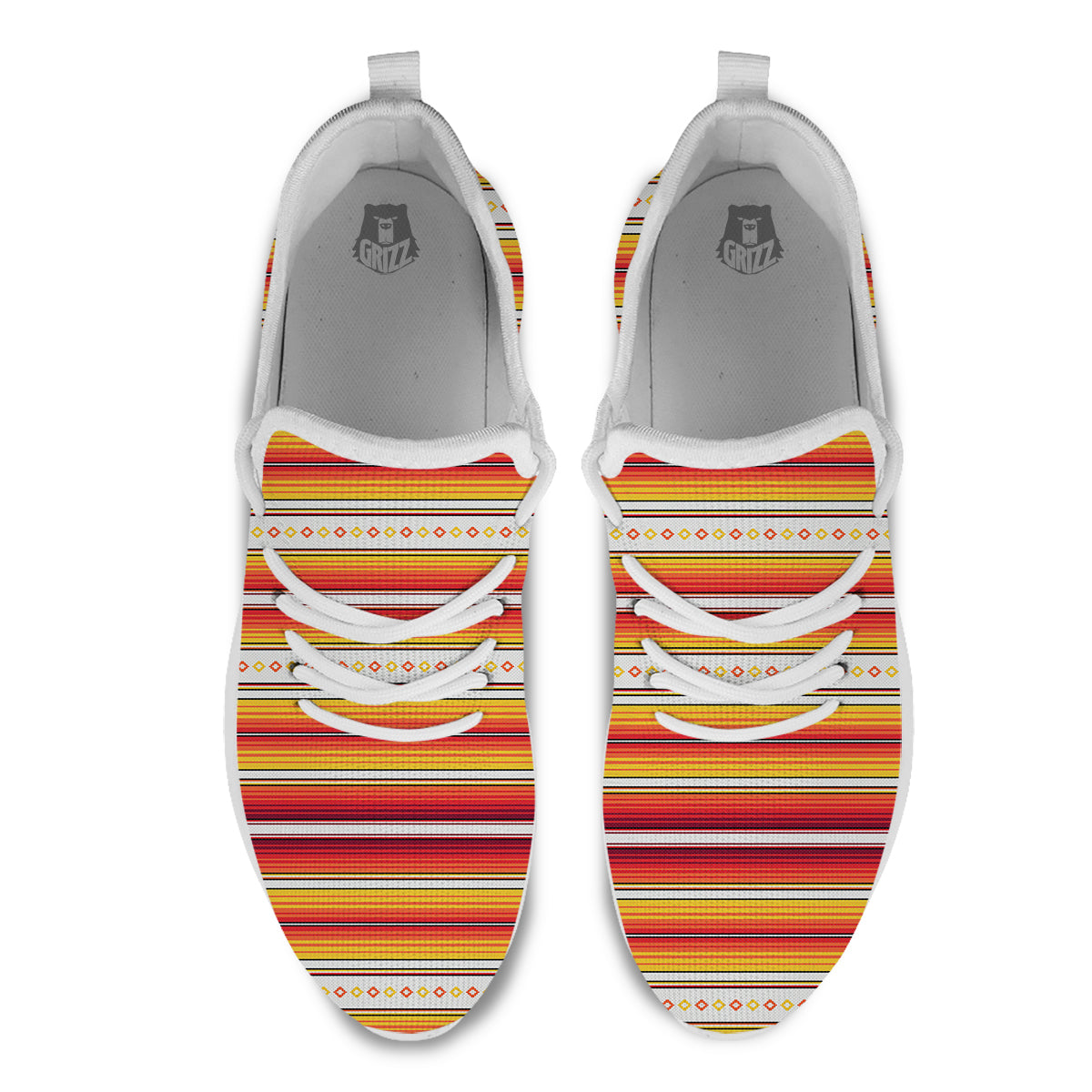 Serape Ethnic Boho Stripes Mexican Orange Print White Athletic Shoes-grizzshop