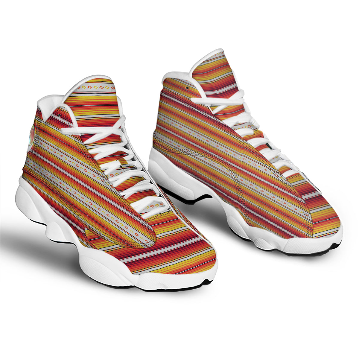 Serape Ethnic Boho Stripes Mexican Orange Print White Basketball Shoes-grizzshop